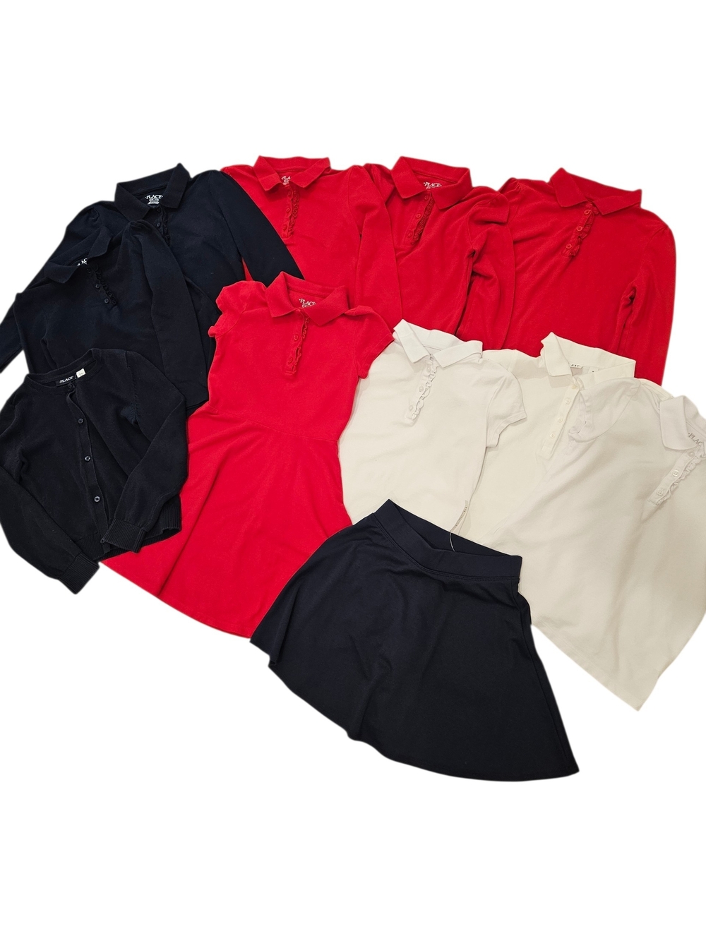 The Childrens Place Preppy School Bundle Navy Blue, Red White Uniform (11 Items)